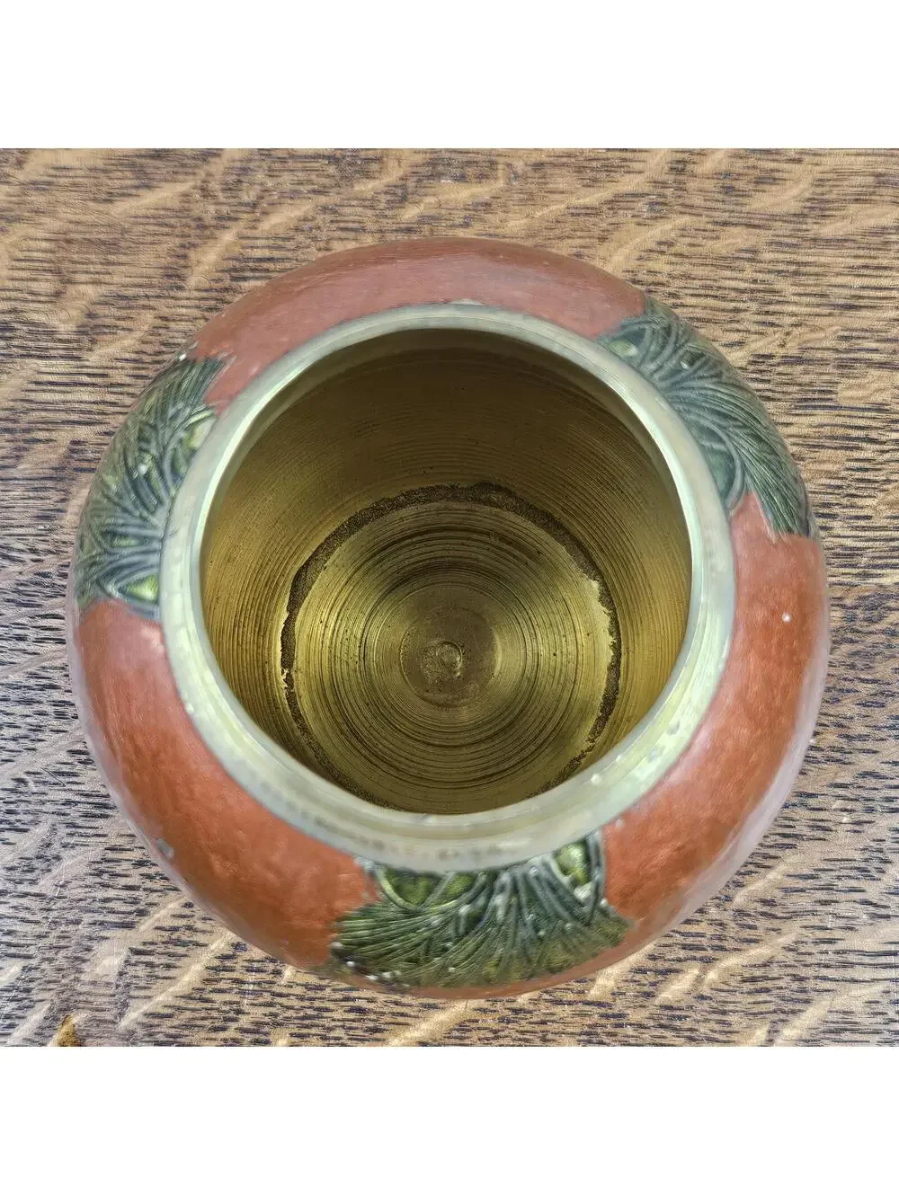 Vintage Brass Lidded Trinket Jar Bird Pine Cone Decor Made in India